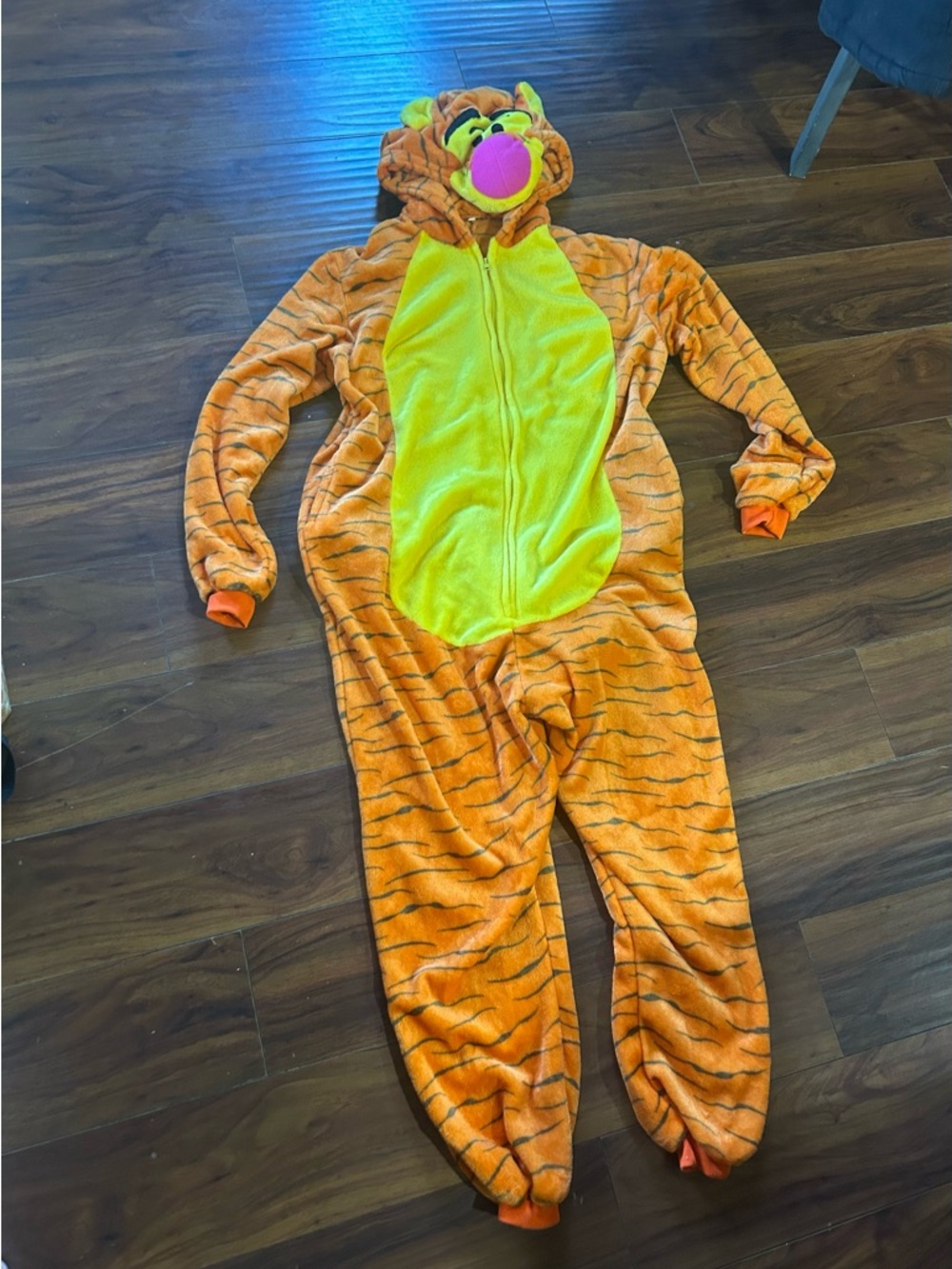 Orange Tiger Hooded One-Piece Footie - Men Size Large, unisex